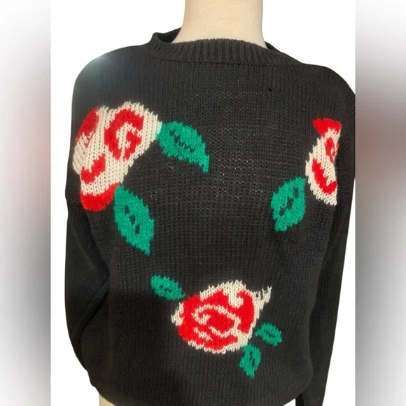 Vintage 90’s Bristol Court rose pattern knit sweater size M - Picture 2 of 7